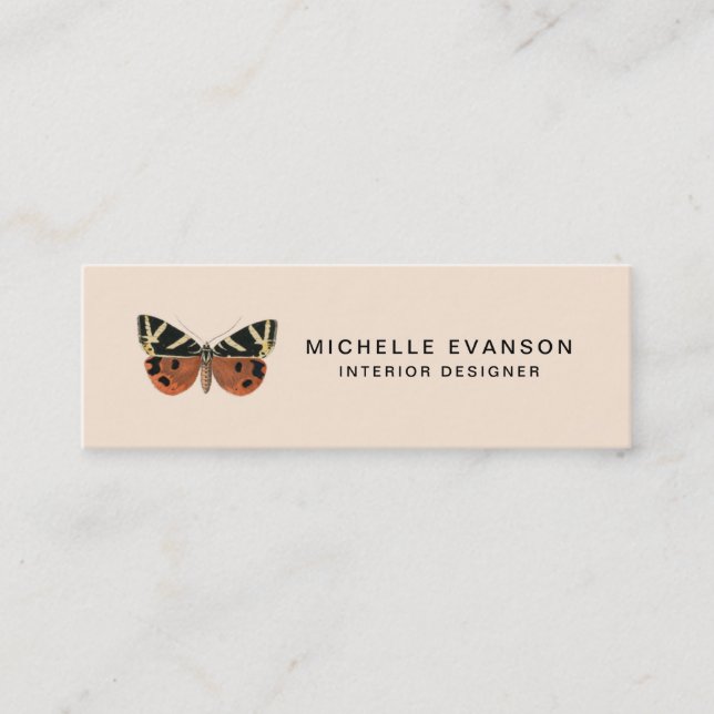 Elegant Peach Butterfly Minimalist Professional Mini Business Card (Front)