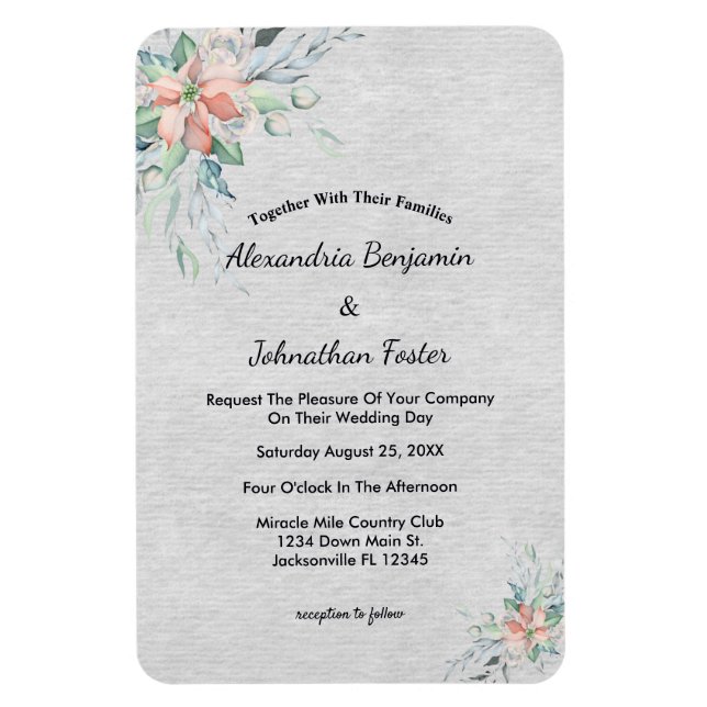 Elegant Peach Coral Flowers Bouquet Wedding Magnet (Vertical)