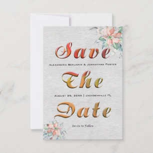 Elegant Peach Coral Flowers Bouquet Wedding Save The Date