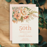 Elegant Peach Cream Floral 50th Birthday