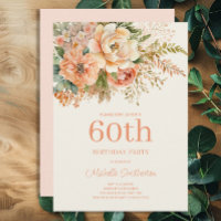 Elegant Peach Cream Floral 60th Birthday