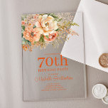 Elegant Peach Cream Floral 70th Birthday Acrylic Invitations<br><div class="desc">Elegant peach and cream watercolor floral and foliage 70th birthday party clear acrylic invitation for women. Contact me for assistance with your customisations or to request additional matching or coordinating Zazzle products for your event(s)</div>