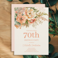 Elegant Peach Cream Floral 70th Birthday