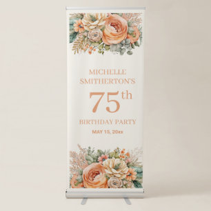 Elegant Peach Cream Floral 75th Birthday Retractable Banner