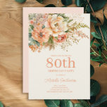 Elegant Peach Cream Floral 80th Birthday Invitation<br><div class="desc">Elegant peach and cream watercolor floral and foliage 80th birthday party invitation for women. Contact me for assistance with your customisations or to request additional matching or coordinating Zazzle products for your event(s)</div>