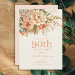 Elegant Peach Cream Floral 90th Birthday Invitation<br><div class="desc">Elegant peach and cream watercolor floral and foliage 90th birthday party invitation for women. Contact me for assistance with your customisations or to request additional matching or coordinating Zazzle products for your event(s)</div>