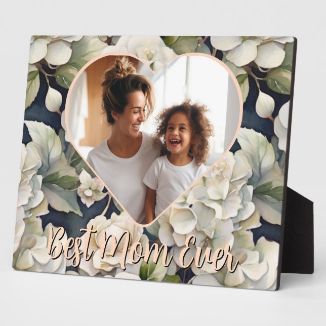 Elegant peach cream floral Best Mum Ever photo  Plaque (Side)