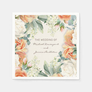 Elegant Peach Cream Floral Eucalyptus Wedding Napkin