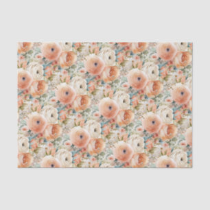 Elegant Peach Cream Watercolor Floral  Tissue Paper