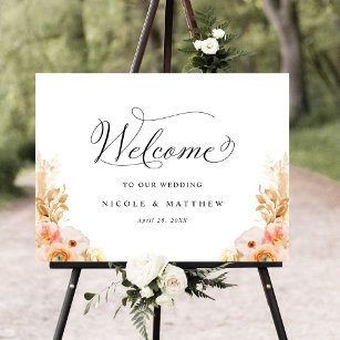Elegant Peach Delight Floral Wedding Welcome Sign
