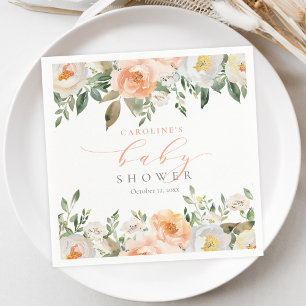 Elegant Peach Floral Baby Bloom Girl Baby Shower Napkin