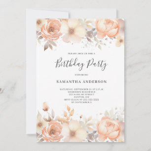 Elegant Peach Floral Birthday Invitation