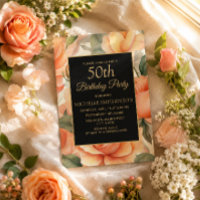 Elegant Peach Floral Black Gold