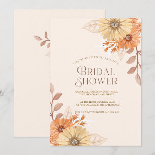 Elegant Peach Floral Bridal Shower Invitation