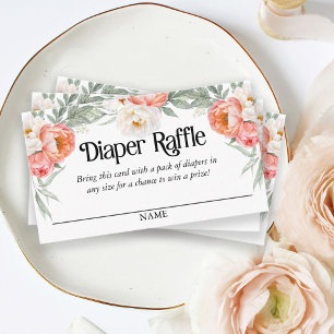 Elegant Peach Floral Diaper Raffle Script Text Enclosure Card