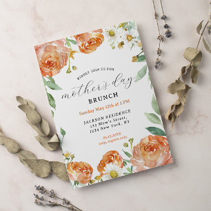 Elegant Peach Floral Mother's Day Brunch Invitation