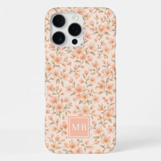 Elegant Peach Floral Personalised Monogram iPhone 16 Pro Max Case
