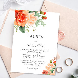 Elegant Peach Floral Rose Wedding Invitation