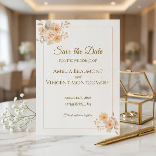 Elegant Peach Floral Save the Date Wedding Invitat