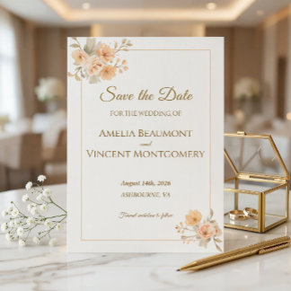 Elegant Peach Floral Save the Date Wedding Invitat