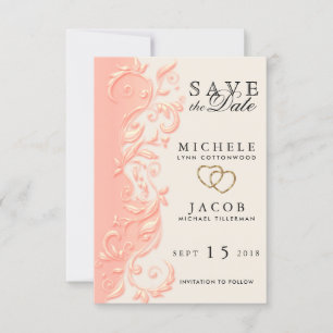 Elegant Peach Floral Swirl Save the Date
