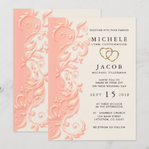 Elegant Peach Floral Swirl Wedding Invitation