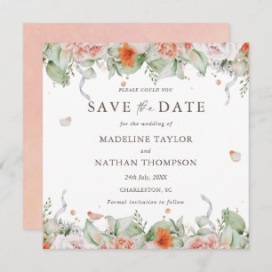Elegant Peach Floral Watercolor Save the Date