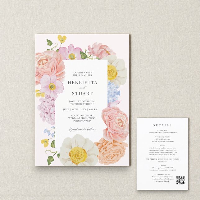 Elegant Peach Floral Wedding all in one  Invitation (Creator Uploaded)