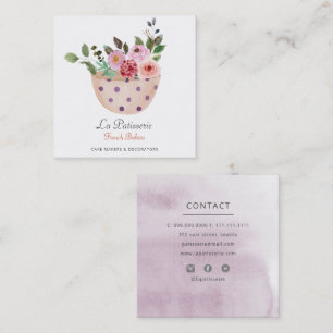 Elegant Peach Floral Wedding Cake Makers Bakery Square Business Card