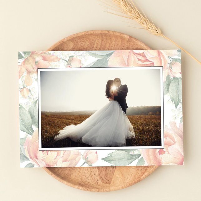 Elegant Peach Floral Wedding Photo Thank You Card (Creator Uploaded)