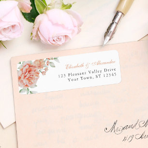 Elegant Peach Floral Wedding Return Address
