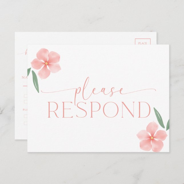 Elegant Peach Floral  Wedding RSVP  Postcard (Front/Back)