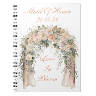 Elegant Peach Floral Wedding Spiral Notebook