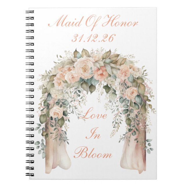 Elegant Peach Floral Wedding Spiral Notebook (Front)