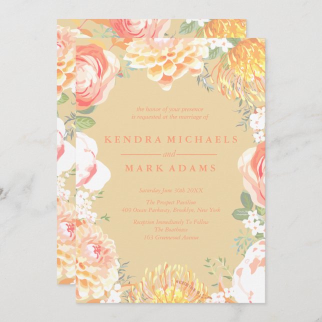 Elegant Peach Floral Wreath Invitations (Front/Back)