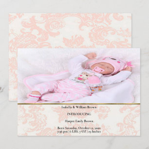 Elegant Peach Flourish Birth Announcement