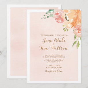 Elegant peach flower watercolor wedding invitation