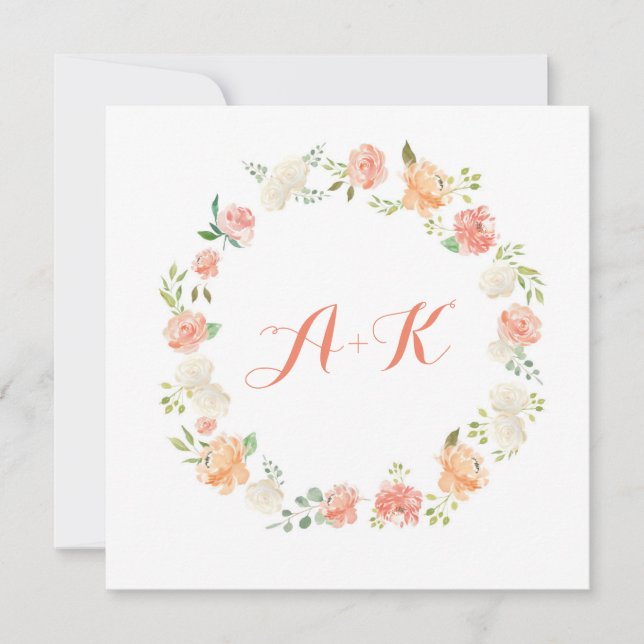 Elegant peach flower Watercolor wedding invitation (Front)
