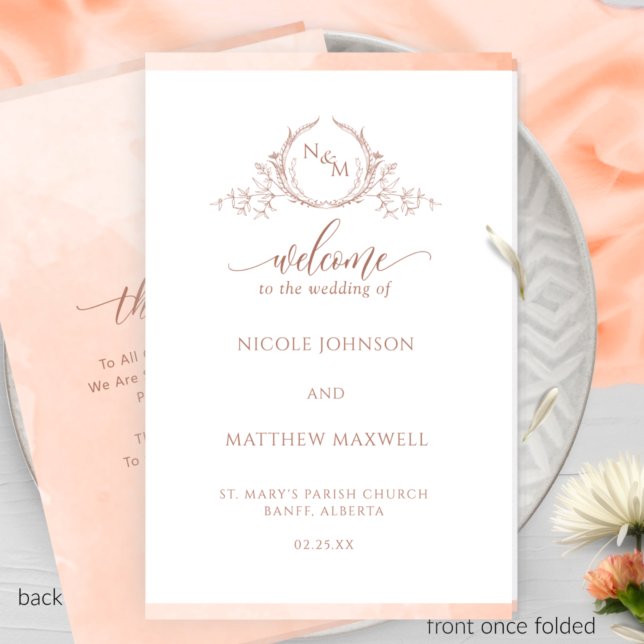 Elegant Peach Folded Wedding Ceremony Program (Creator Uploaded)