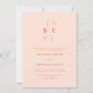 Elegant Peach Fuzz Floral Monogram Crest Wedding Invitation