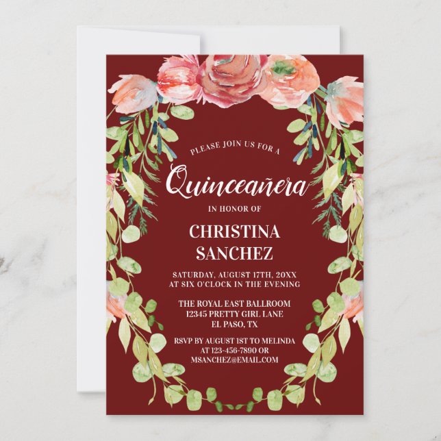 Elegant Peach Garden Floral Quinceañera Birthday  Invitation (Front)