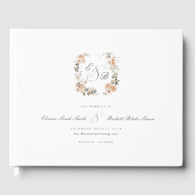 Elegant Peach Garden Floral Wedding Guest Book (Front)