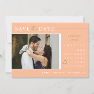 Elegant Peach Gold Save the Date Calendar QR Code Invitation