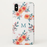 Elegant Peach & Green Floral Monogram