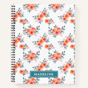 Elegant Peach & Green Floral Personalised Notebook