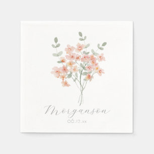 Elegant Peach &Green Watercolor Floral  Napkin