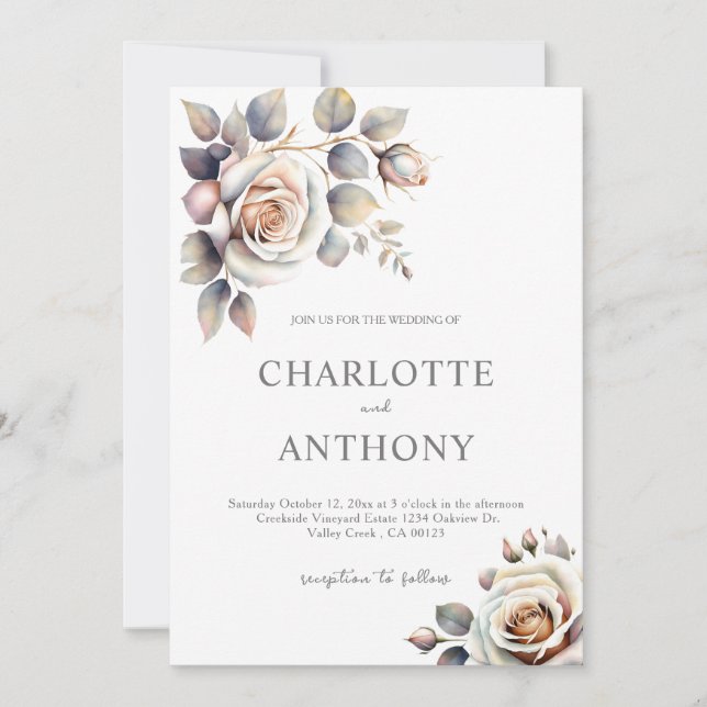 Elegant Peach Ivory Floral Fall Wedding  Invitation (Front)