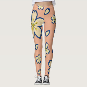 Elegant Peach Kimono – Traditional Japanese Floral Leggings