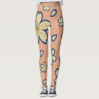 Elegant Peach Kimono – Traditional Japanese Floral Leggings