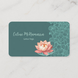 Elegant Peach Lotus On Teal  Business Card